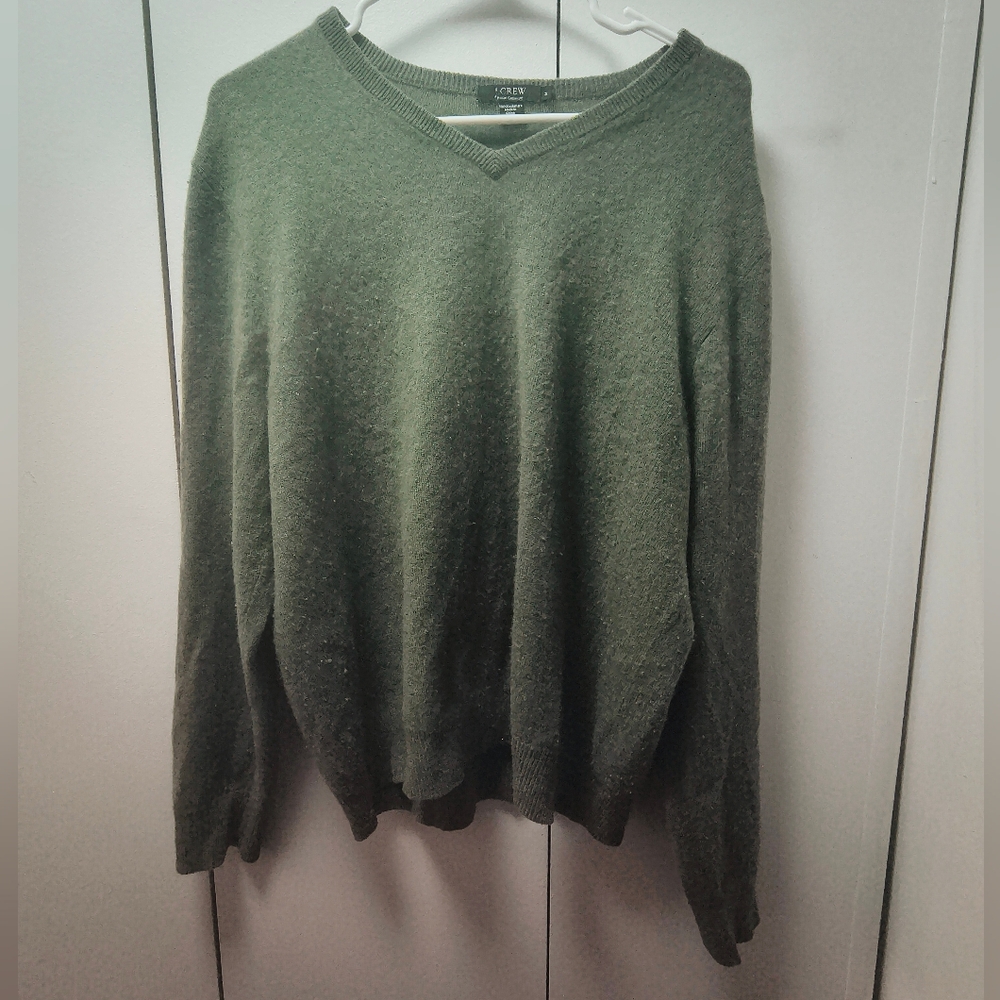 J. Crew Forest Green V-Neck Cashmere Sweater